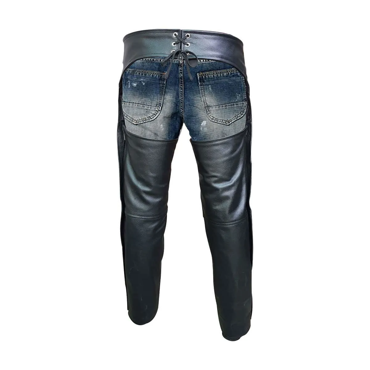 Mens Bikers Chaps Jeans Black Leather Motorcycle Trouser Pants