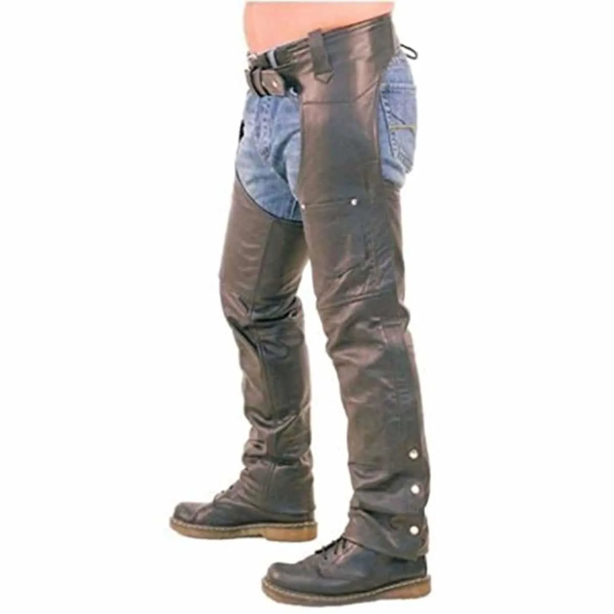 Mens Bikers Chaps Jeans Black Leather Motorcycle Trouser Pants