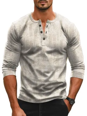 Men's Vintage Print Casual Henley Neck Long Sleeve T-Shirt