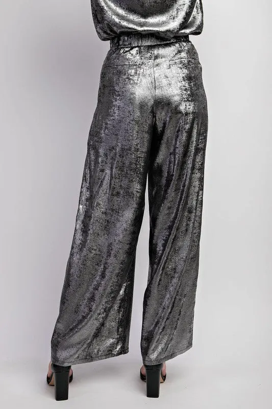 metallic wide leg pants