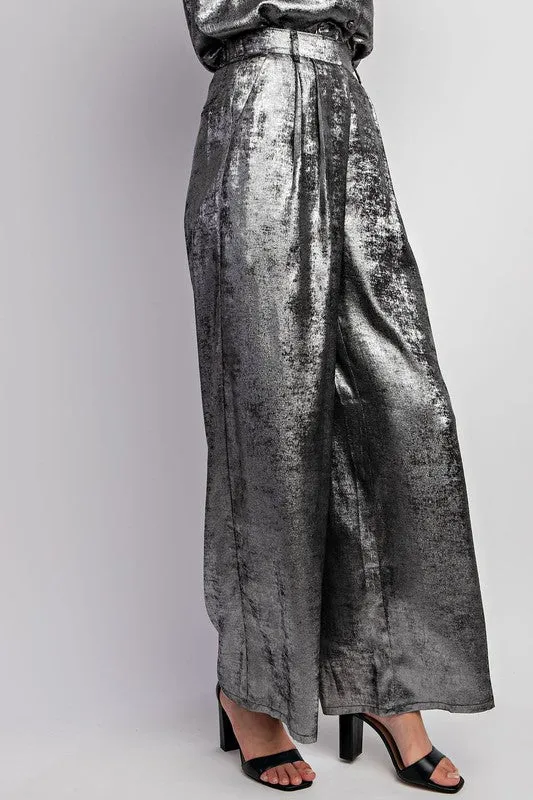 metallic wide leg pants