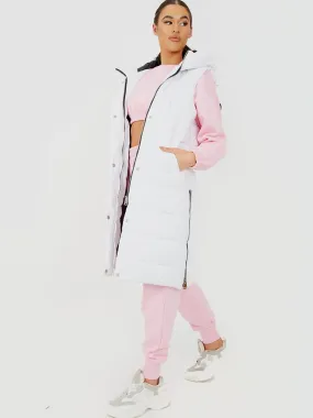 Michele Longline Hooded Puffer Gilet In White