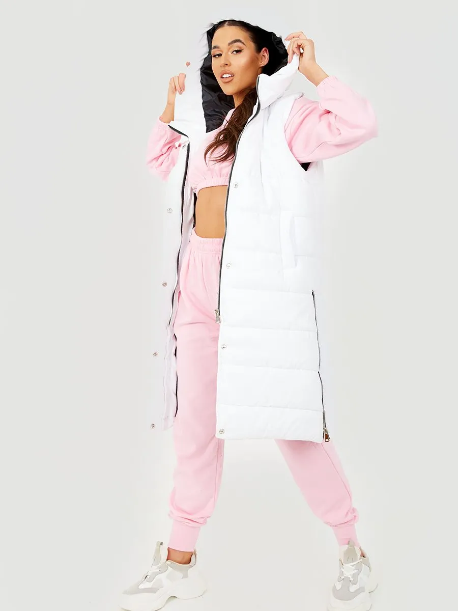 Michele Longline Hooded Puffer Gilet In White