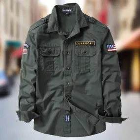 Military Casual Style Shirt 100% Pure Cotton, Khaki, Navy and Green Long Sleeve.