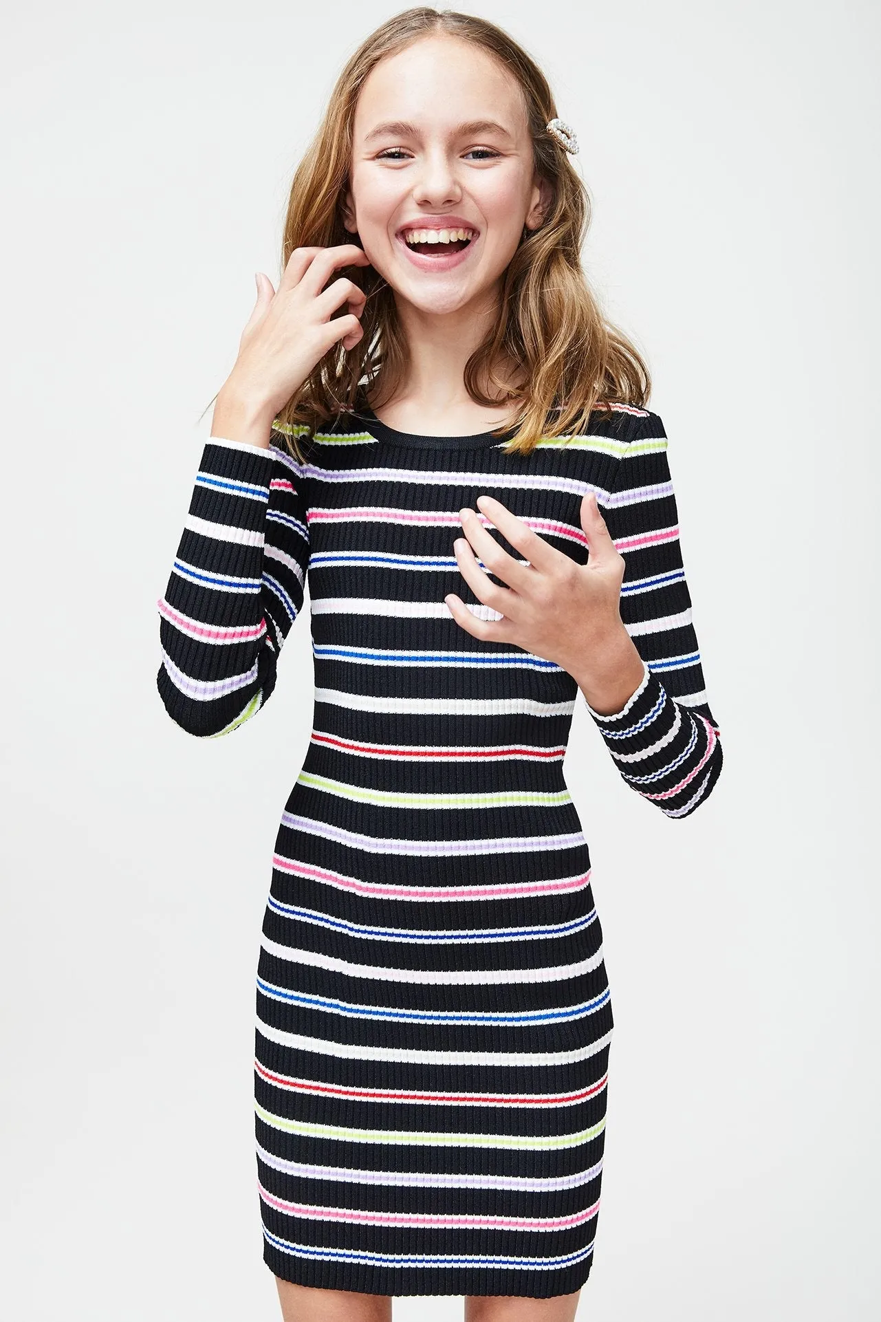 Milly Minis Multi Stripe Long Sleeve Dress