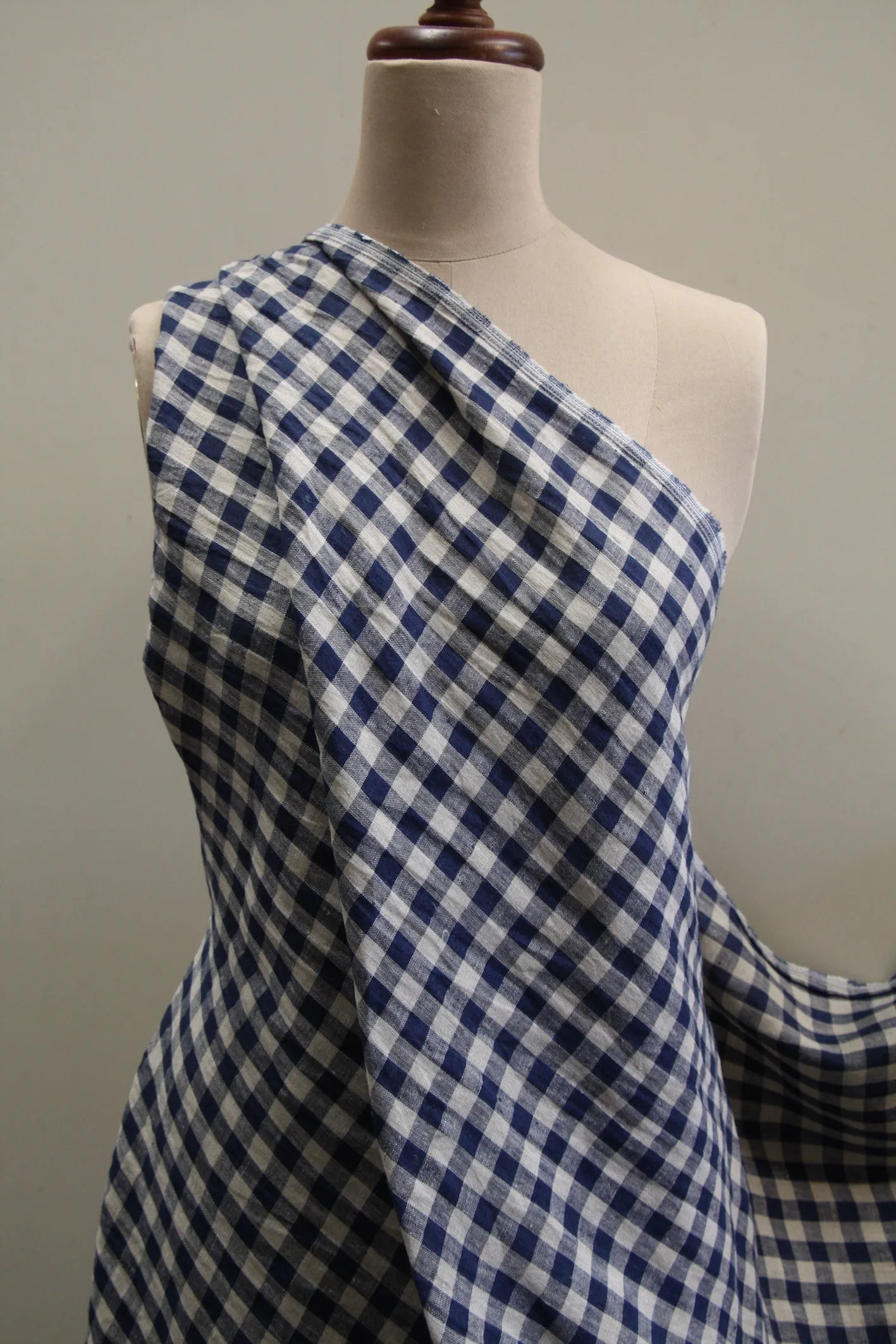 Mina Check Navy Washed Linen