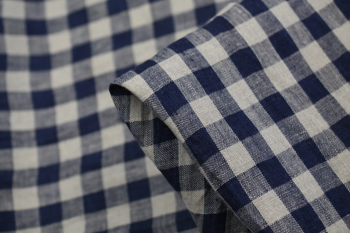 Mina Check Navy Washed Linen