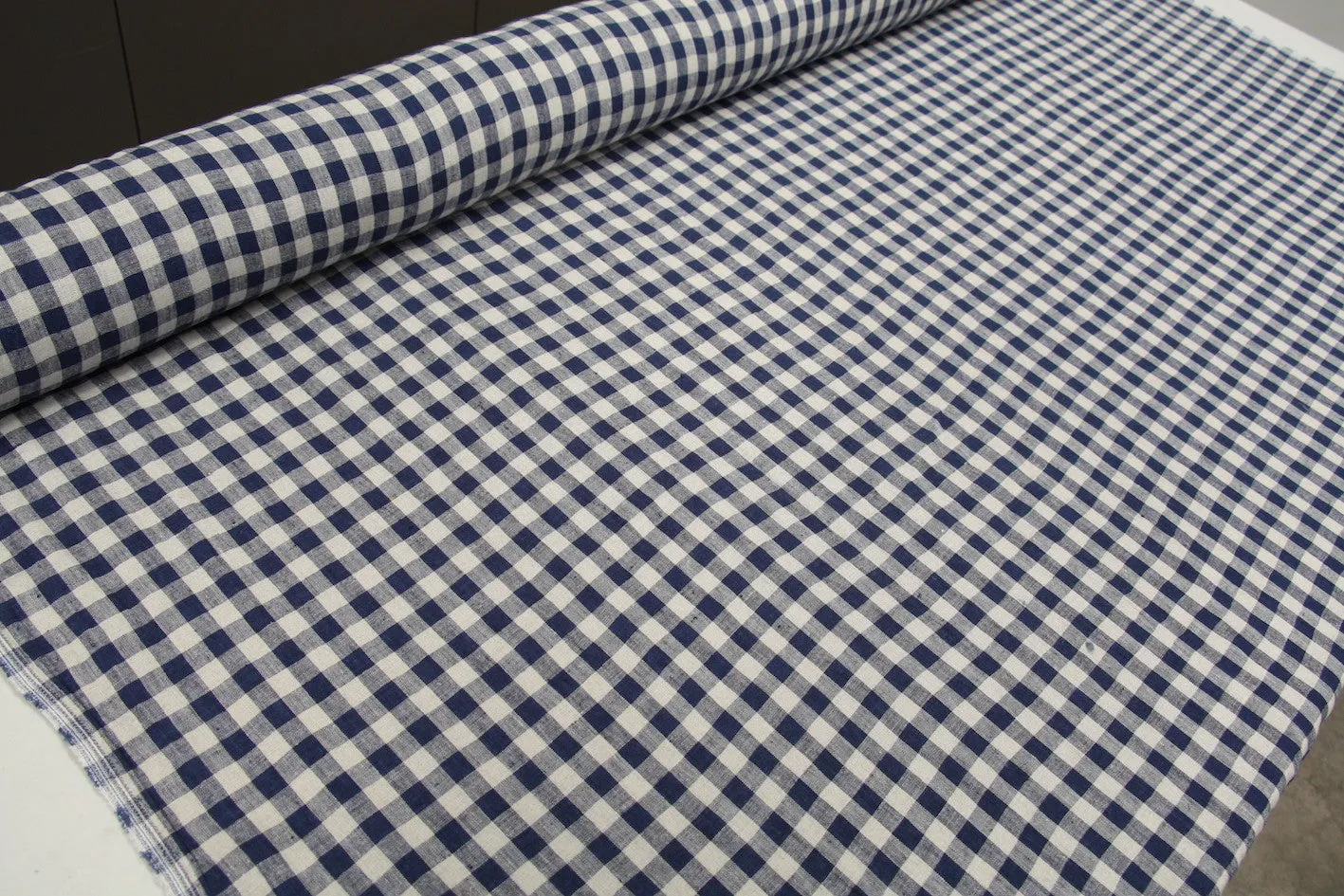 Mina Check Navy Washed Linen