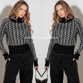 Muliti Black Turtle Neck Hooded Sweater