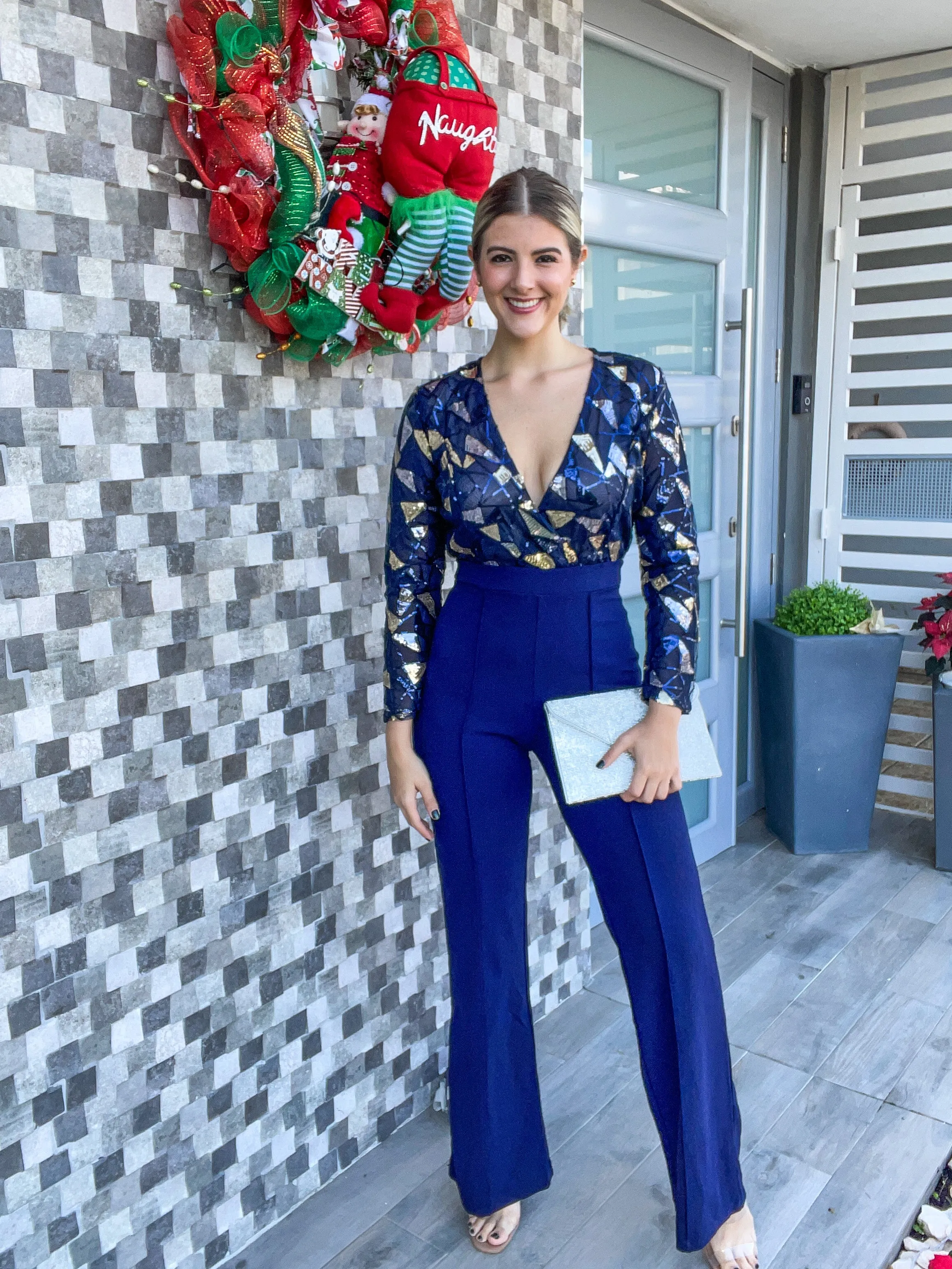 NAVY SEQUIN DETAIL JUMPSUIT