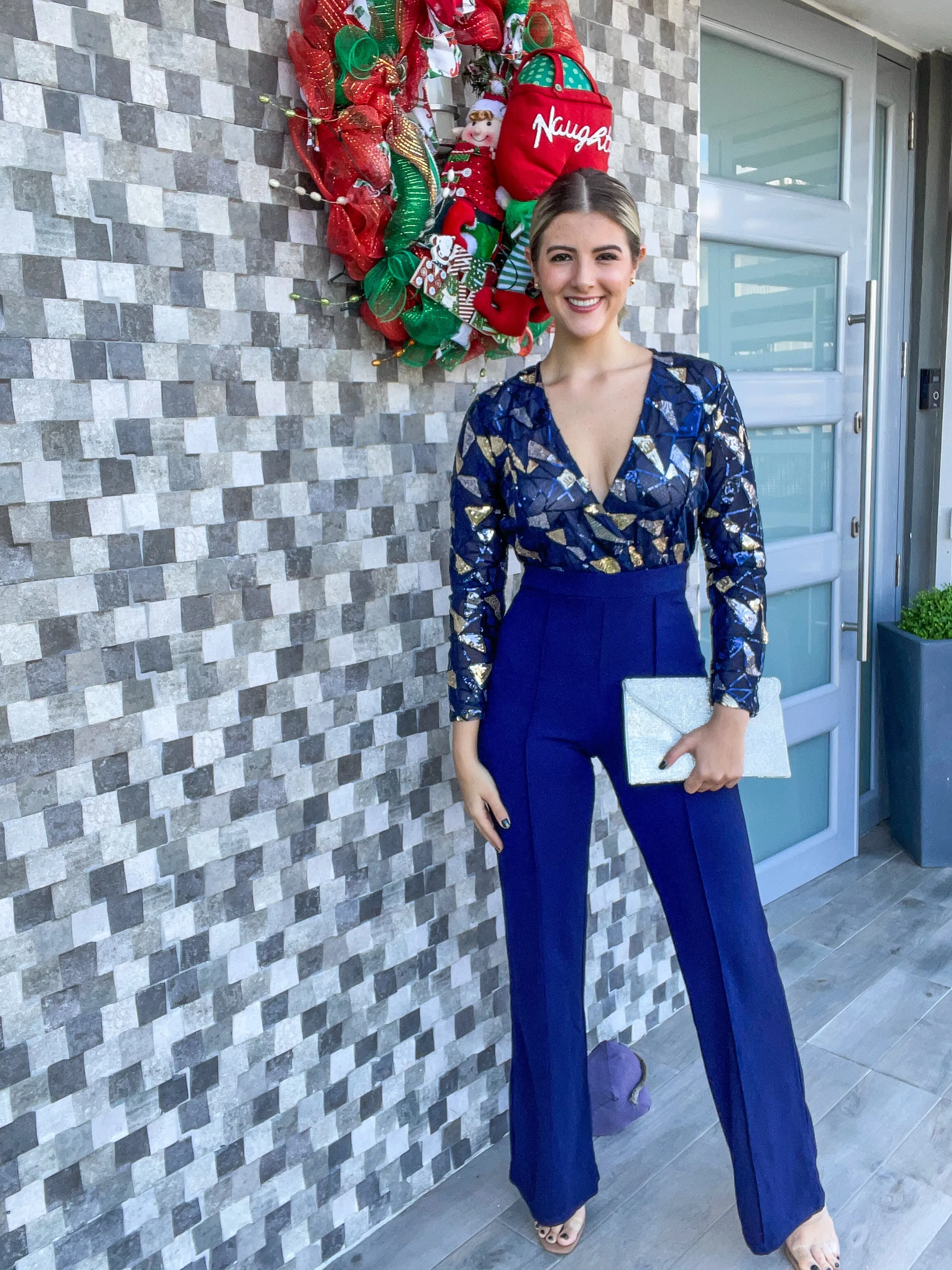 NAVY SEQUIN DETAIL JUMPSUIT