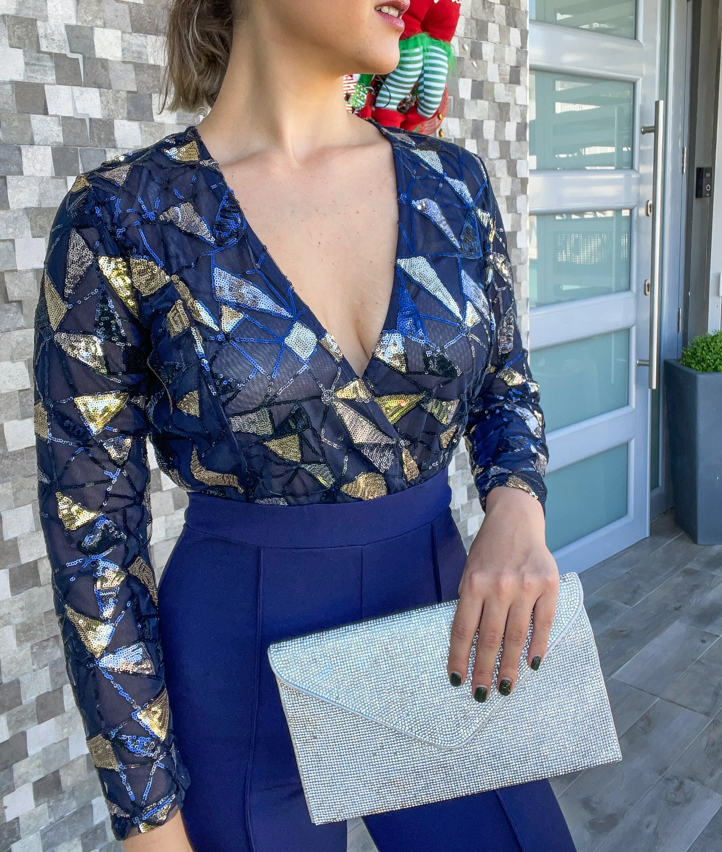 NAVY SEQUIN DETAIL JUMPSUIT