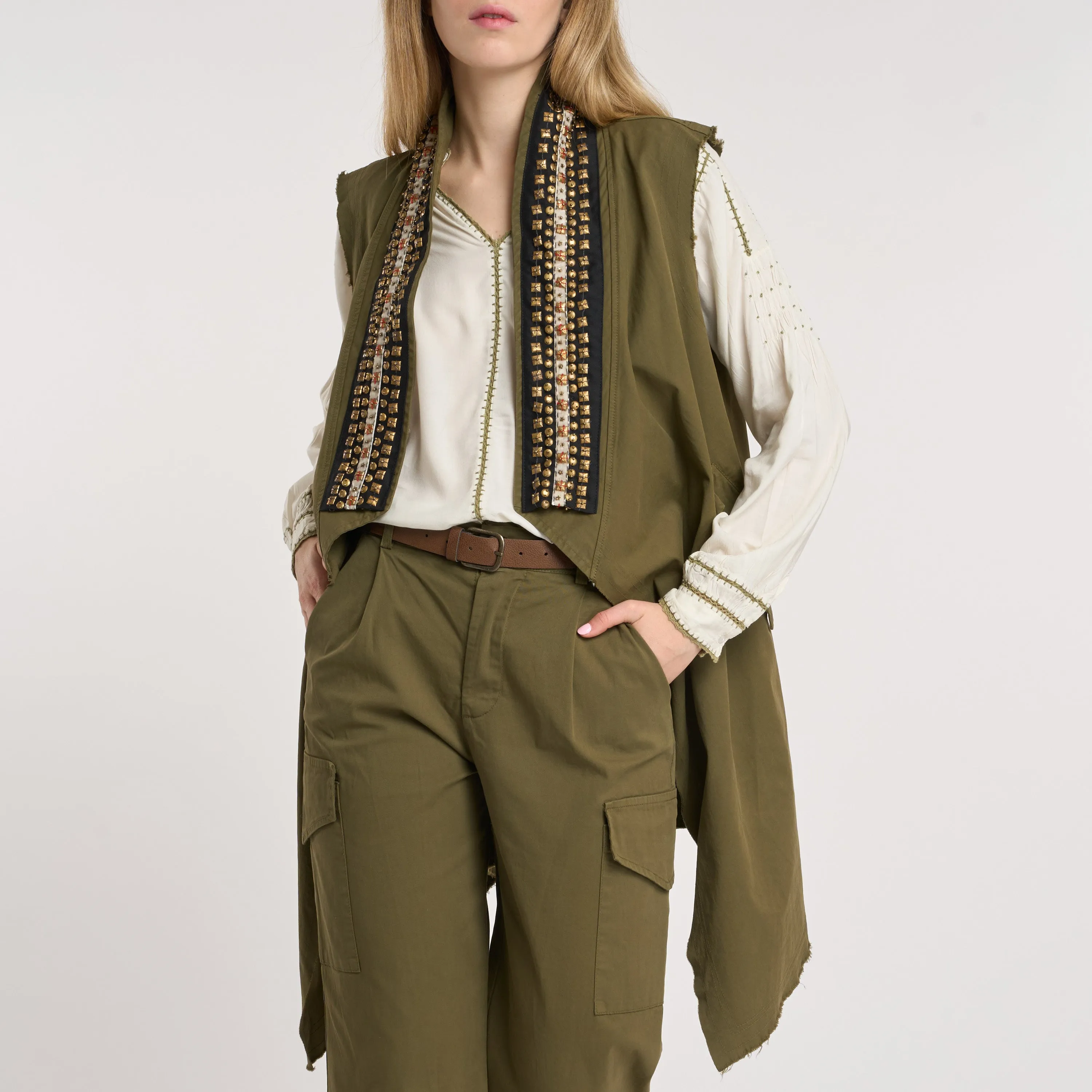 NINA MARS Gilet Lungo con applicazioni 5609