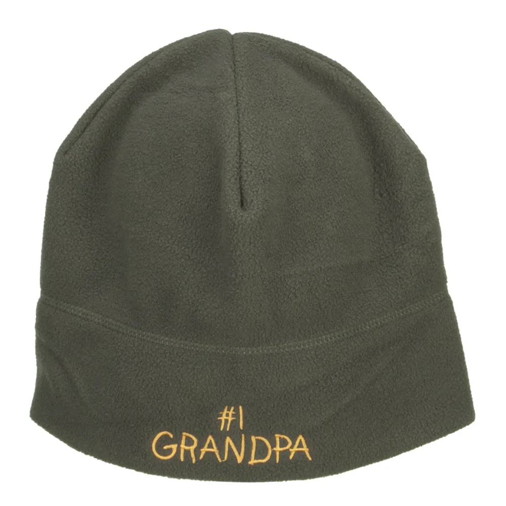 Number 1 Grandpa Embroidered Big Fleece Beanie