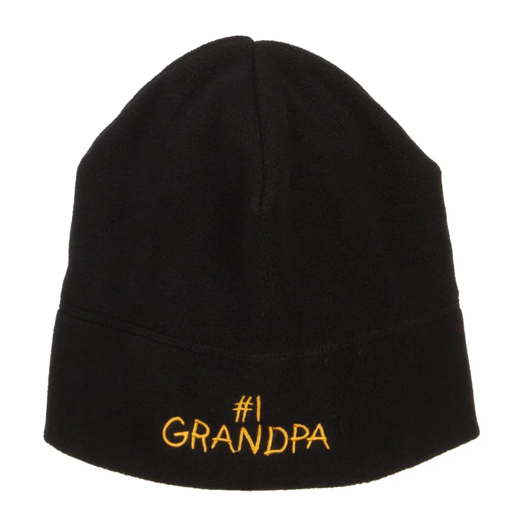 Number 1 Grandpa Embroidered Big Fleece Beanie