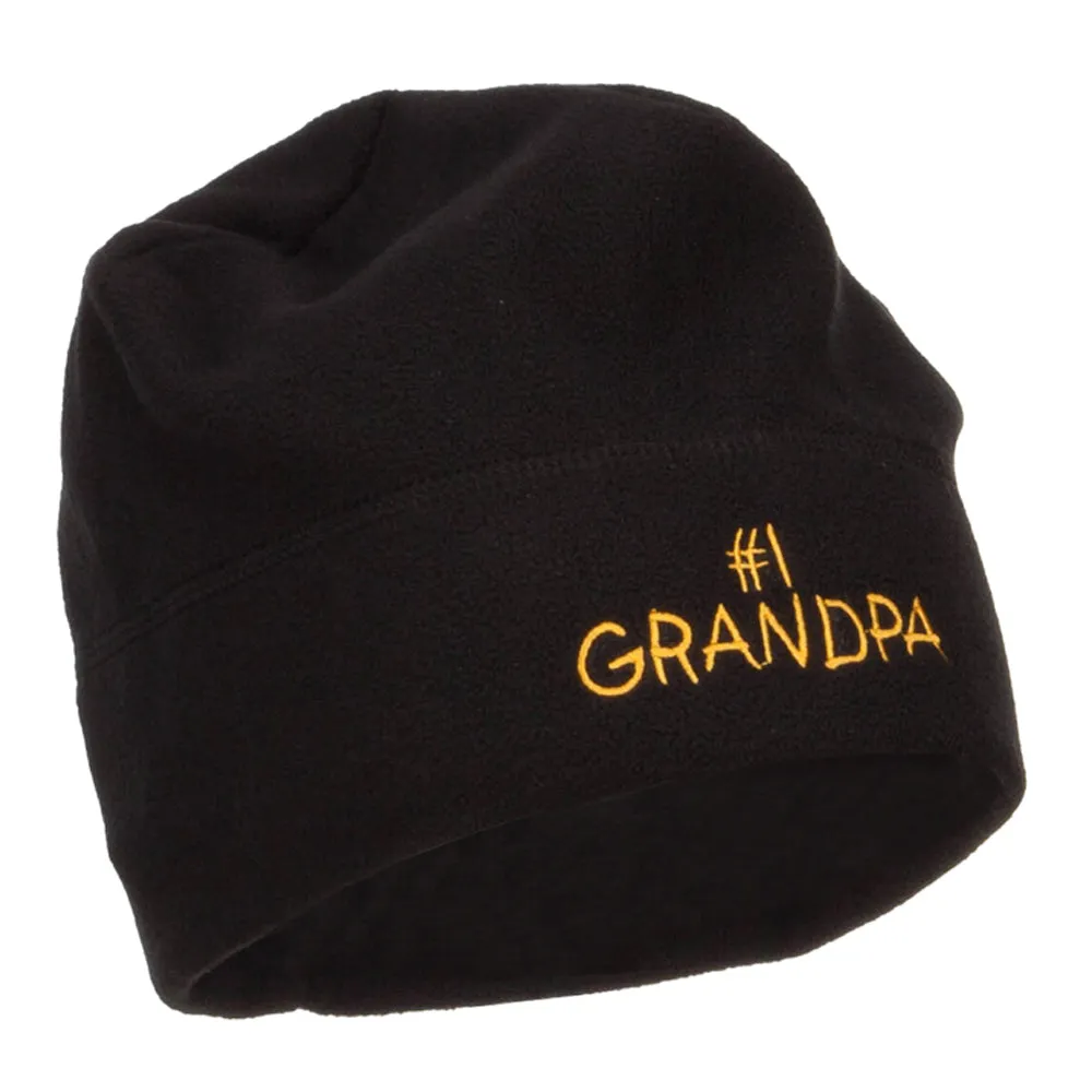 Number 1 Grandpa Embroidered Big Fleece Beanie