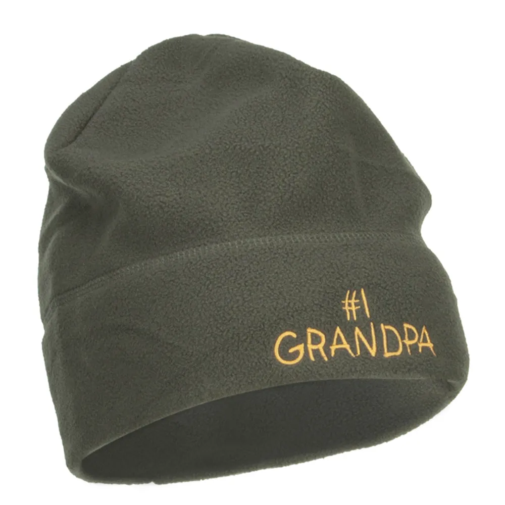 Number 1 Grandpa Embroidered Big Fleece Beanie