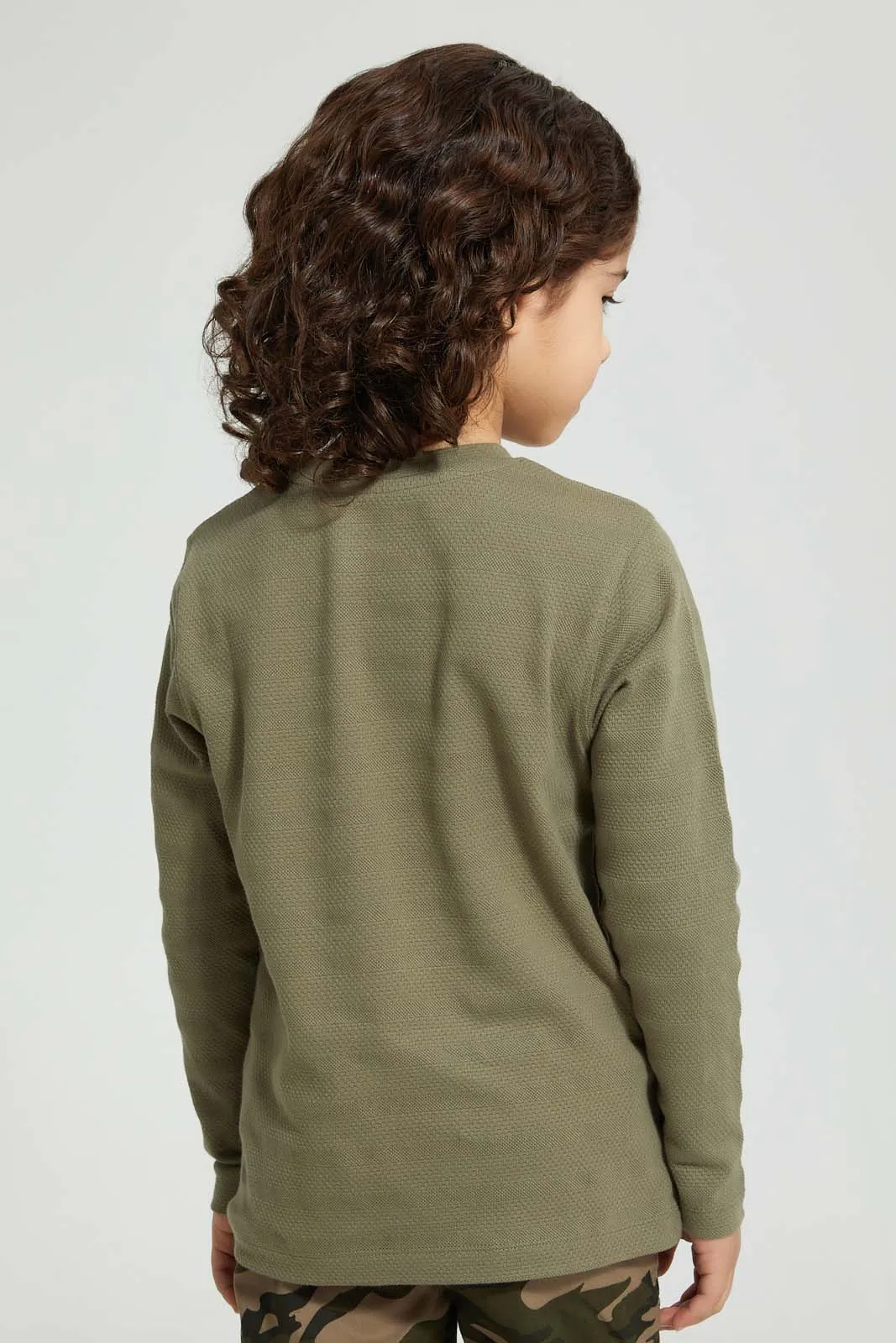Olive Long Sleeved Henley T-Shirt