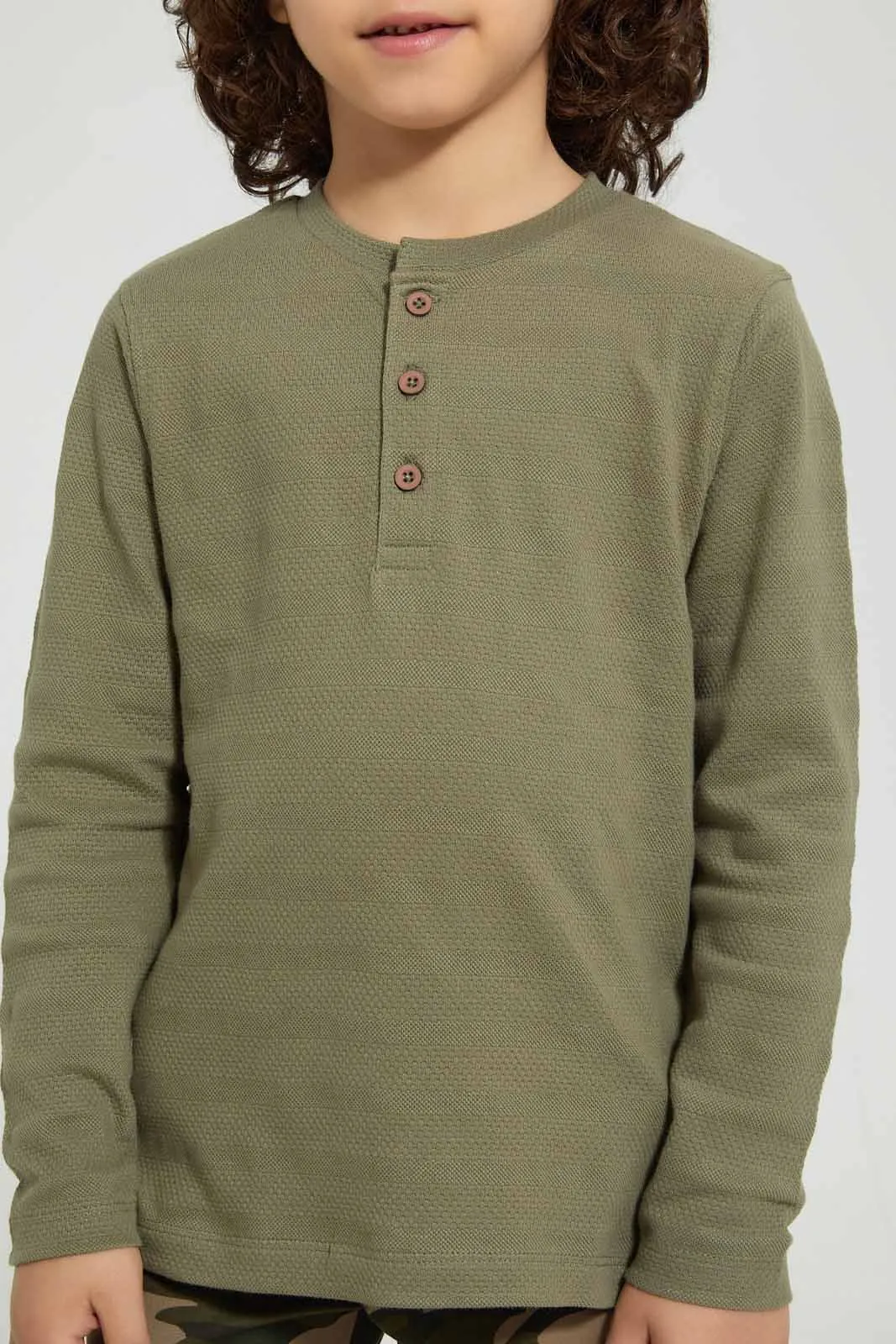 Olive Long Sleeved Henley T-Shirt