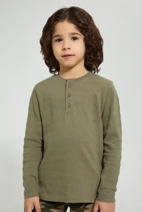 Olive Long Sleeved Henley T-Shirt