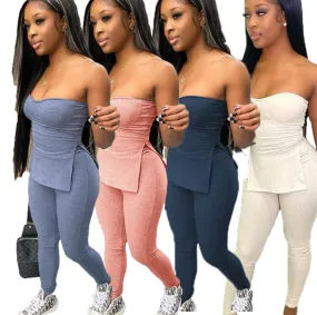 One-shoulder split high waist suit AY1156