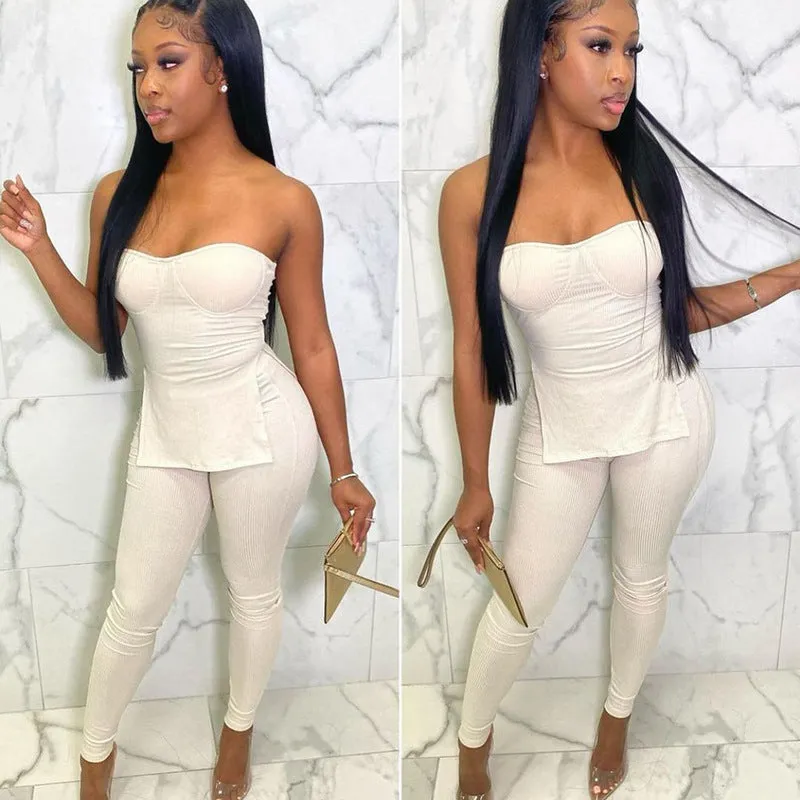 One-shoulder split high waist suit AY1156