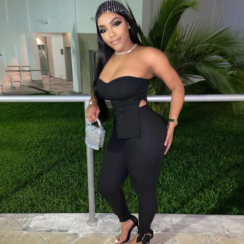 One-shoulder split high waist suit AY1156