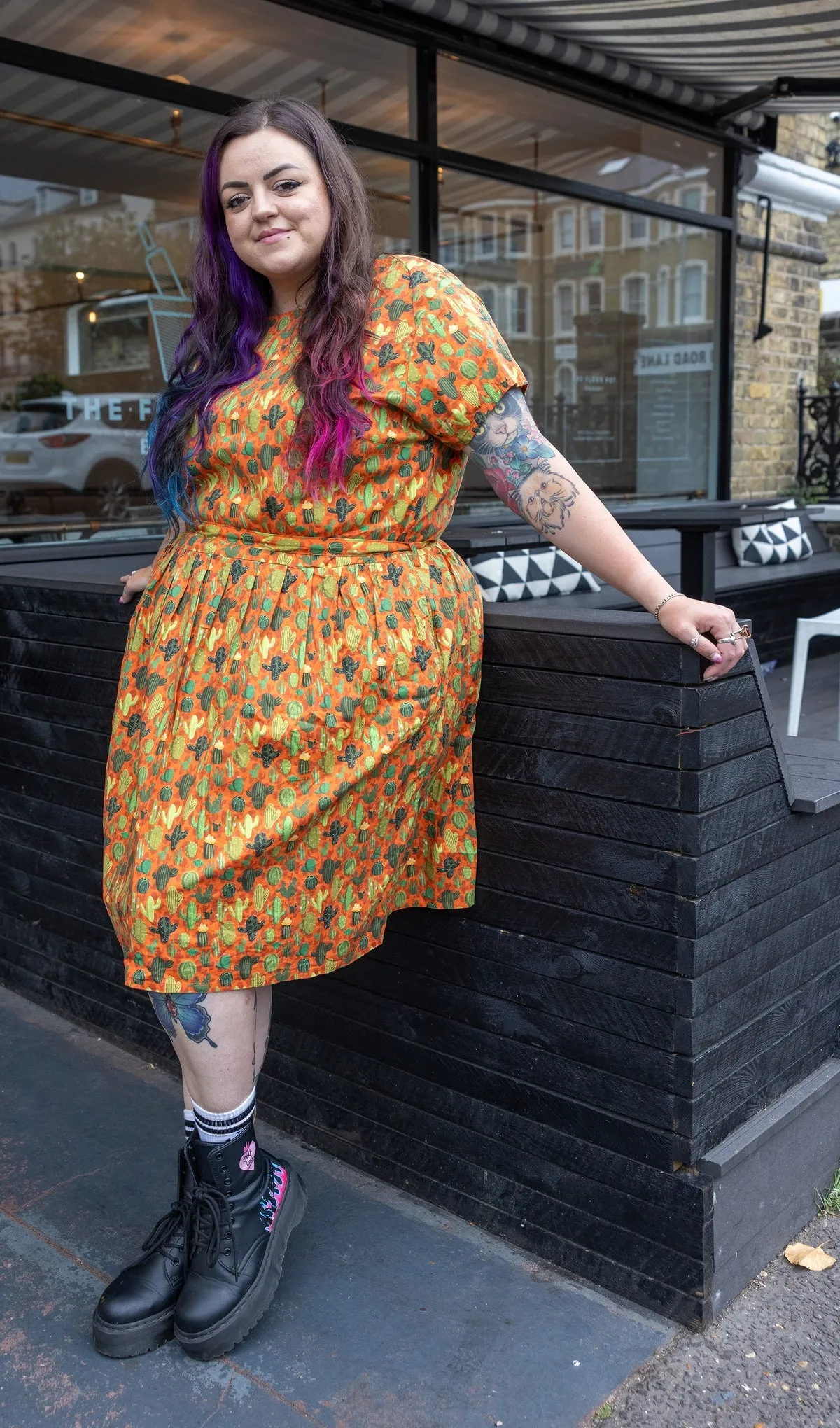 Orange Cactus Belted Dress