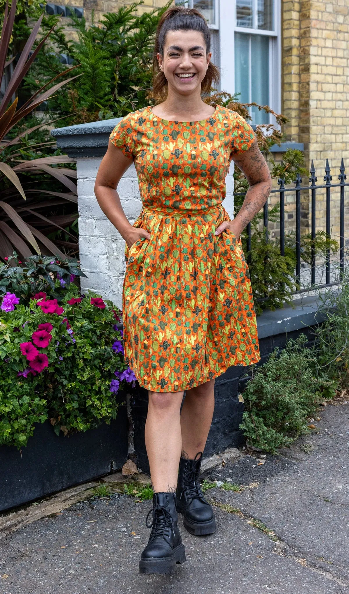 Orange Cactus Belted Dress