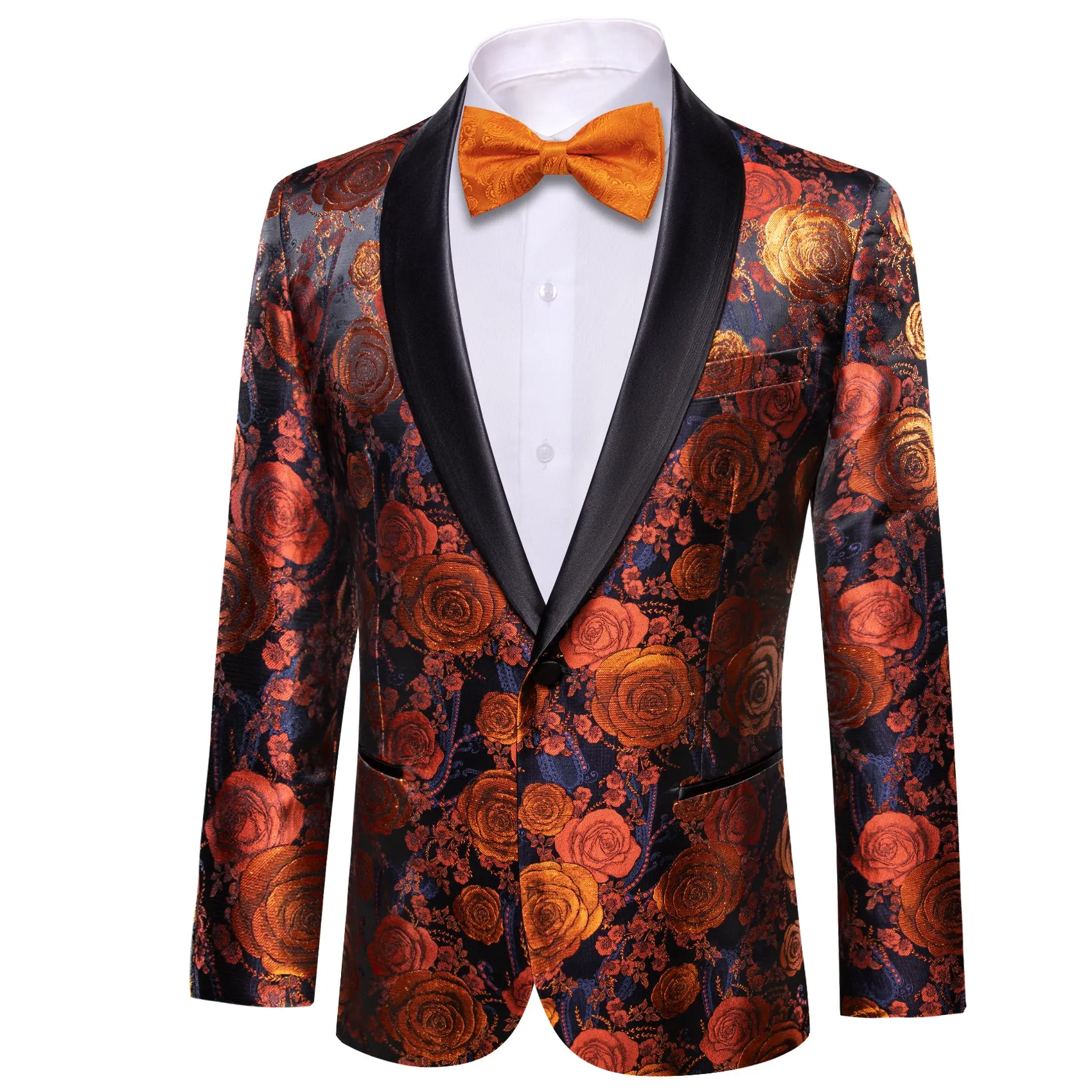 Orange Navy Floral Rose Men's Suit for Party