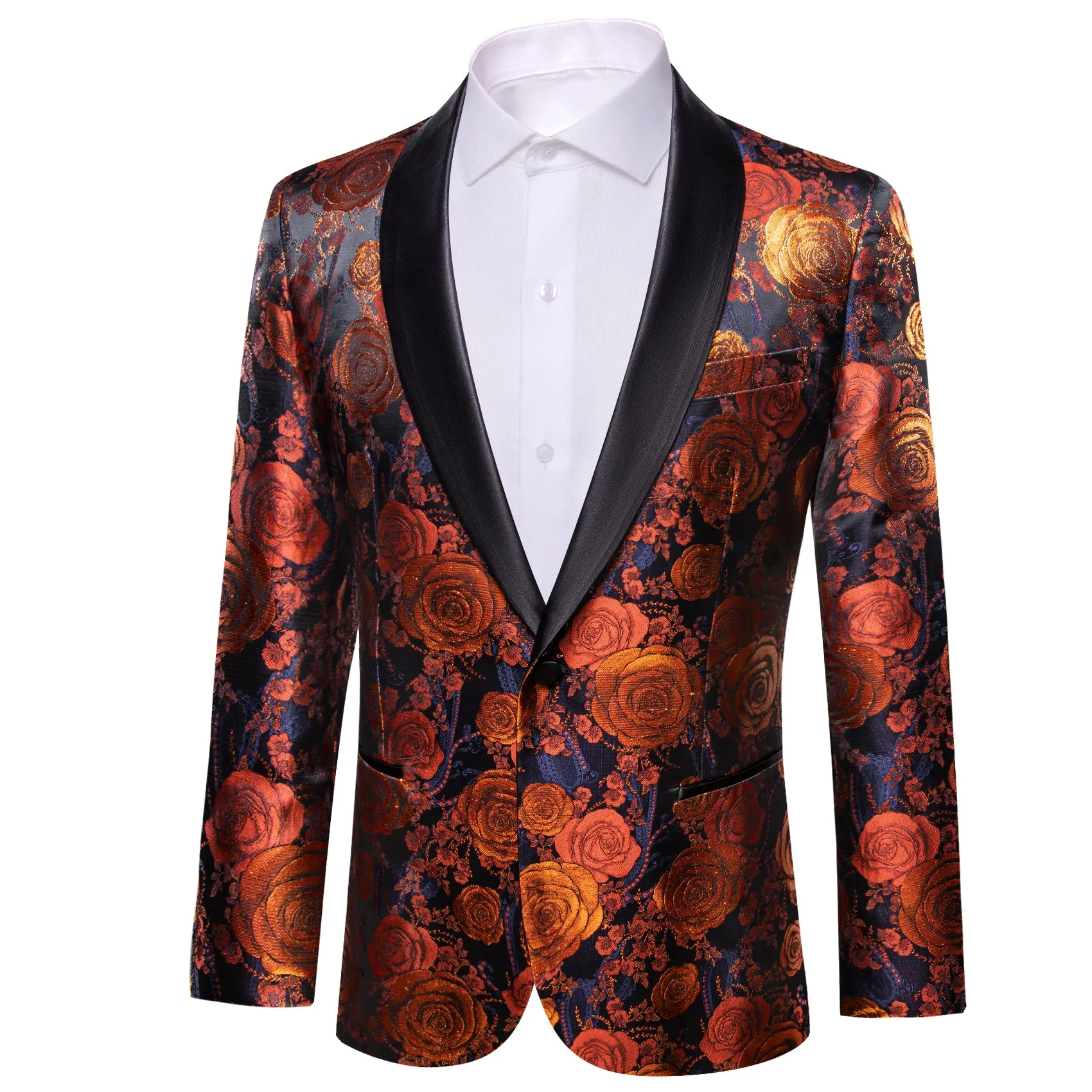 Orange Navy Floral Rose Men's Suit for Party