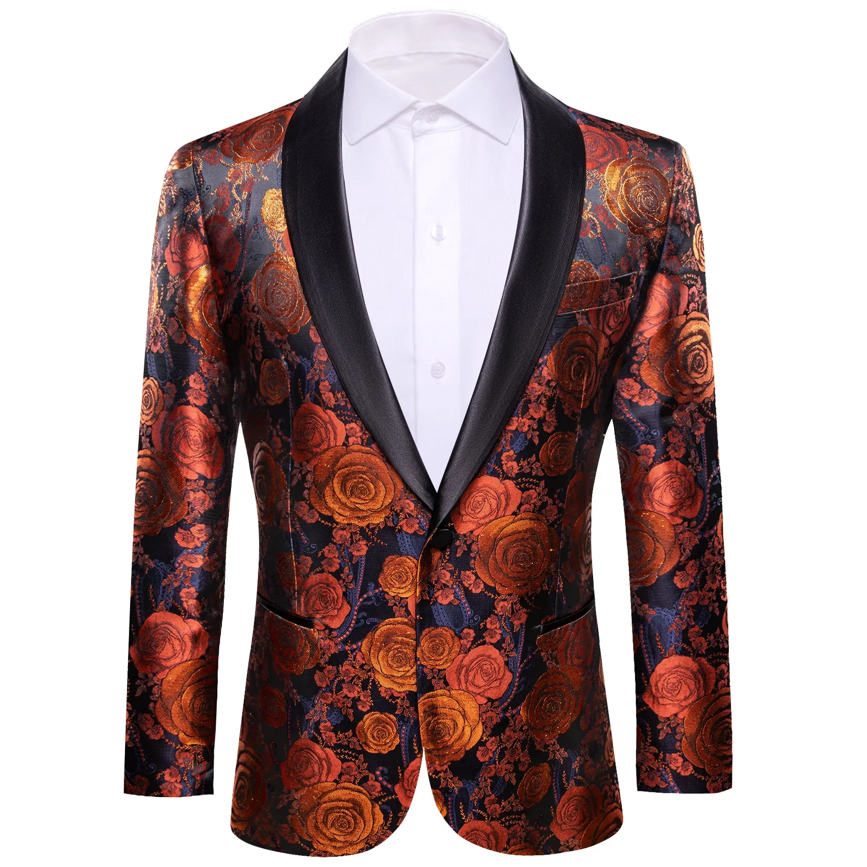 Orange Navy Floral Rose Men's Suit for Party