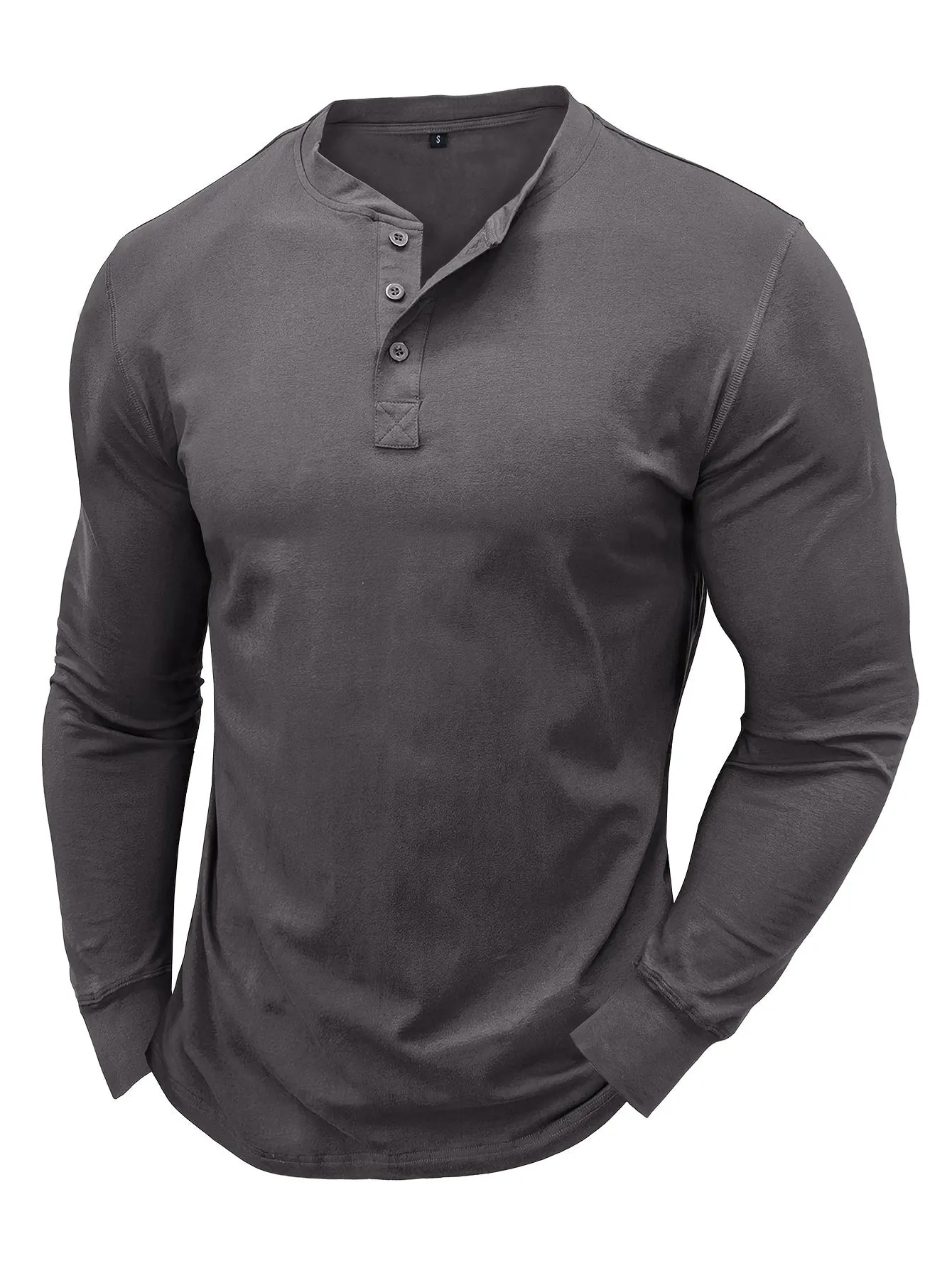OudHeer - Heren Lange Mouw Casual Henley Shirt met Knopdetail