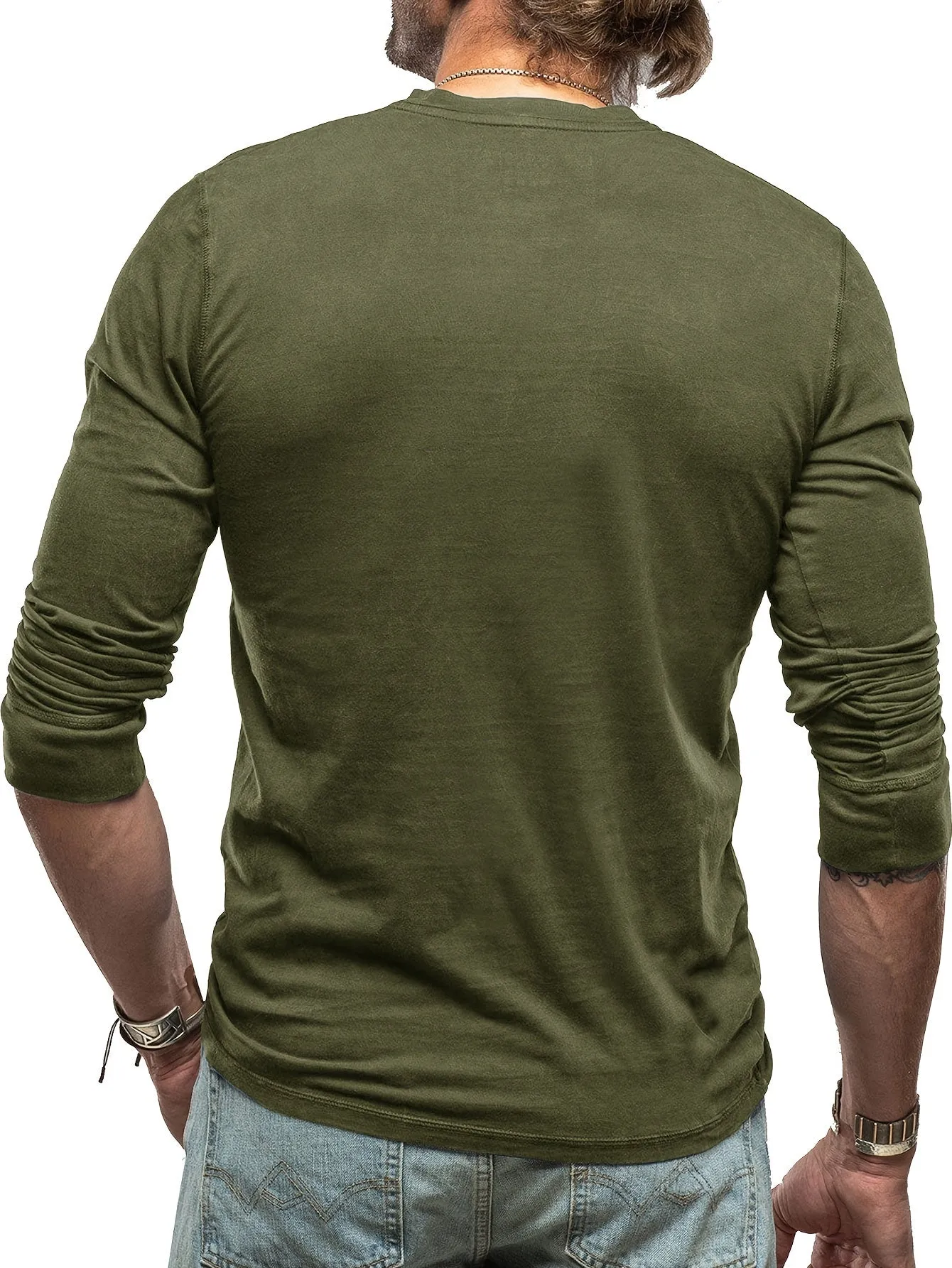 OudHeer - Heren Lange Mouw Casual Henley Shirt met Knopdetail
