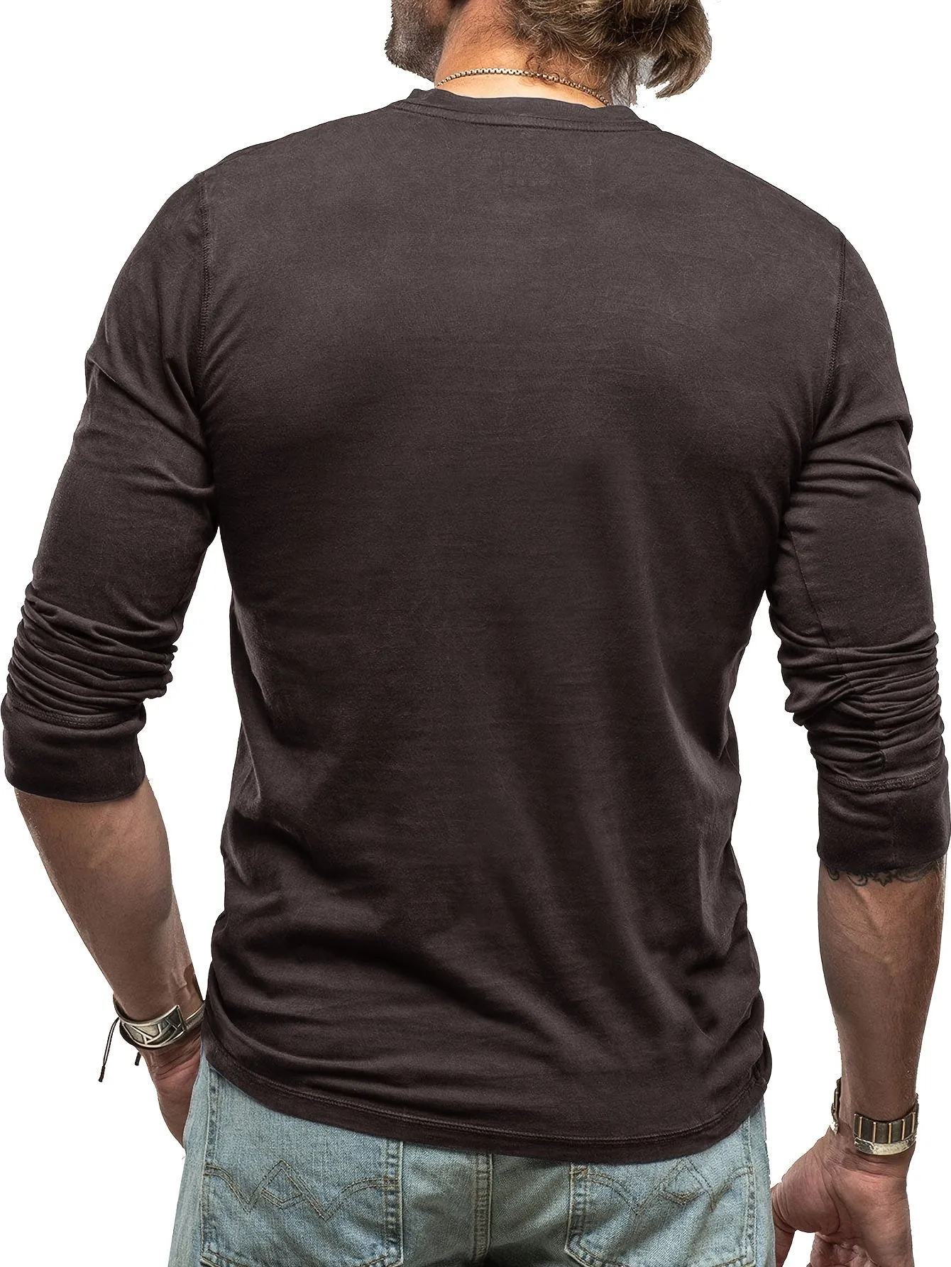 OudHeer - Heren Lange Mouw Casual Henley Shirt met Knopdetail