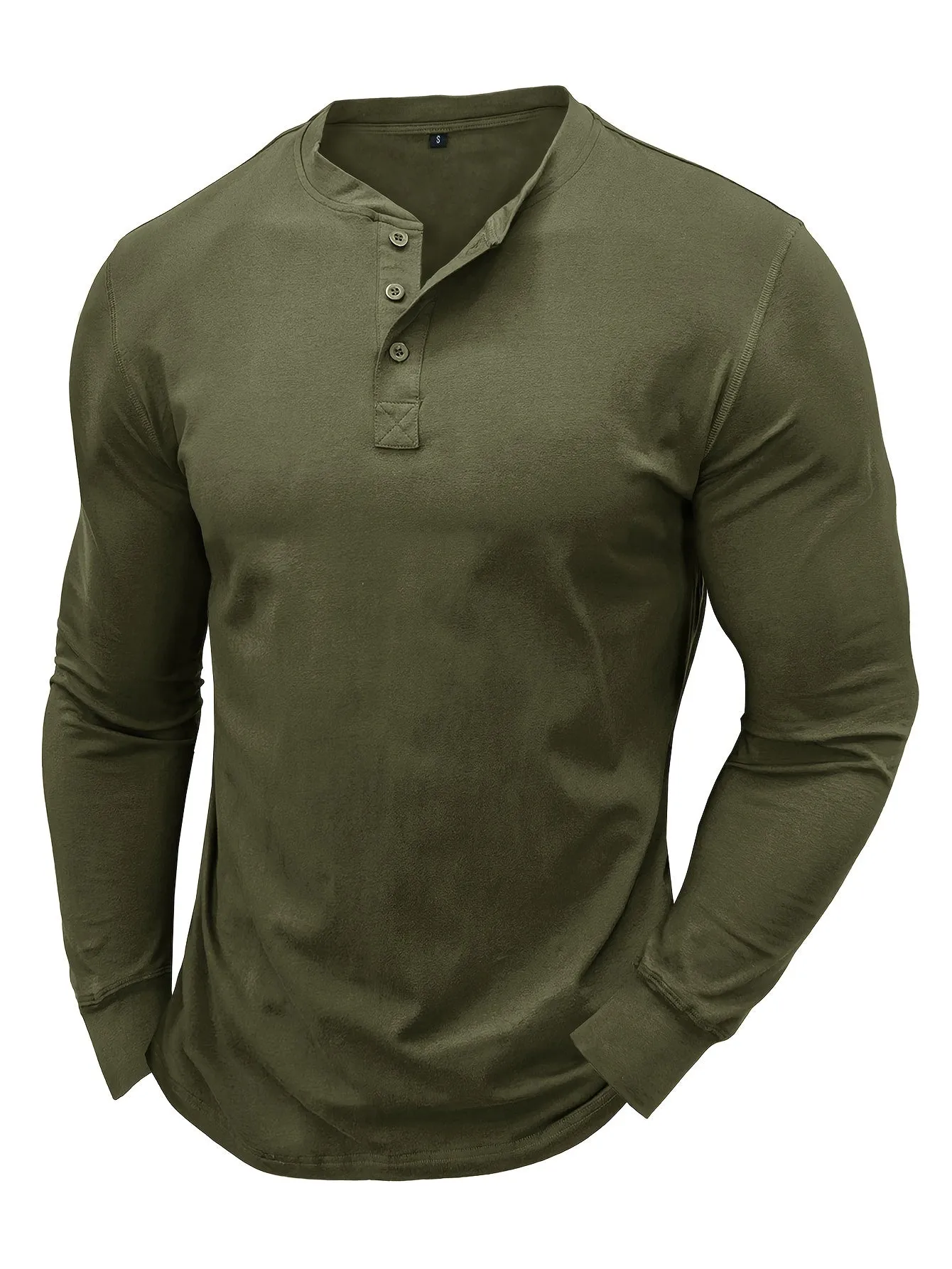 OudHeer - Heren Lange Mouw Casual Henley Shirt met Knopdetail