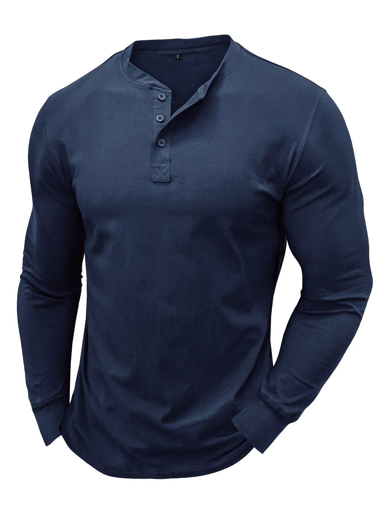 OudHeer - Heren Lange Mouw Casual Henley Shirt met Knopdetail