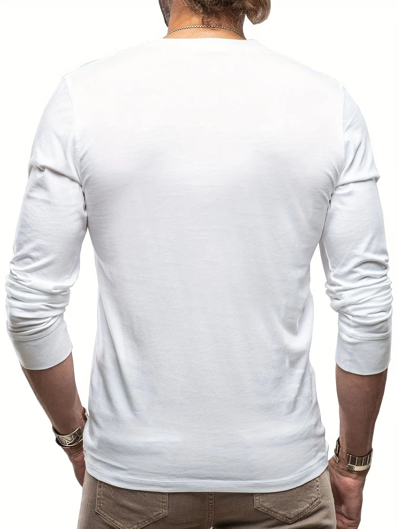OudHeer - Heren Lange Mouw Casual Henley Shirt met Knopdetail