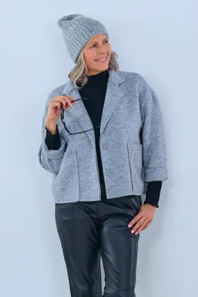 Oversized Feinstrick Blazer mit großen Taschen, grau