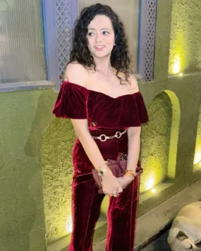 Pankh Lotte Off Shoulder Velvet Jumpsuit