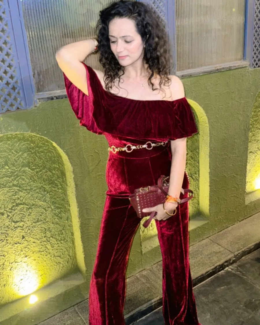 Pankh Lotte Off Shoulder Velvet Jumpsuit