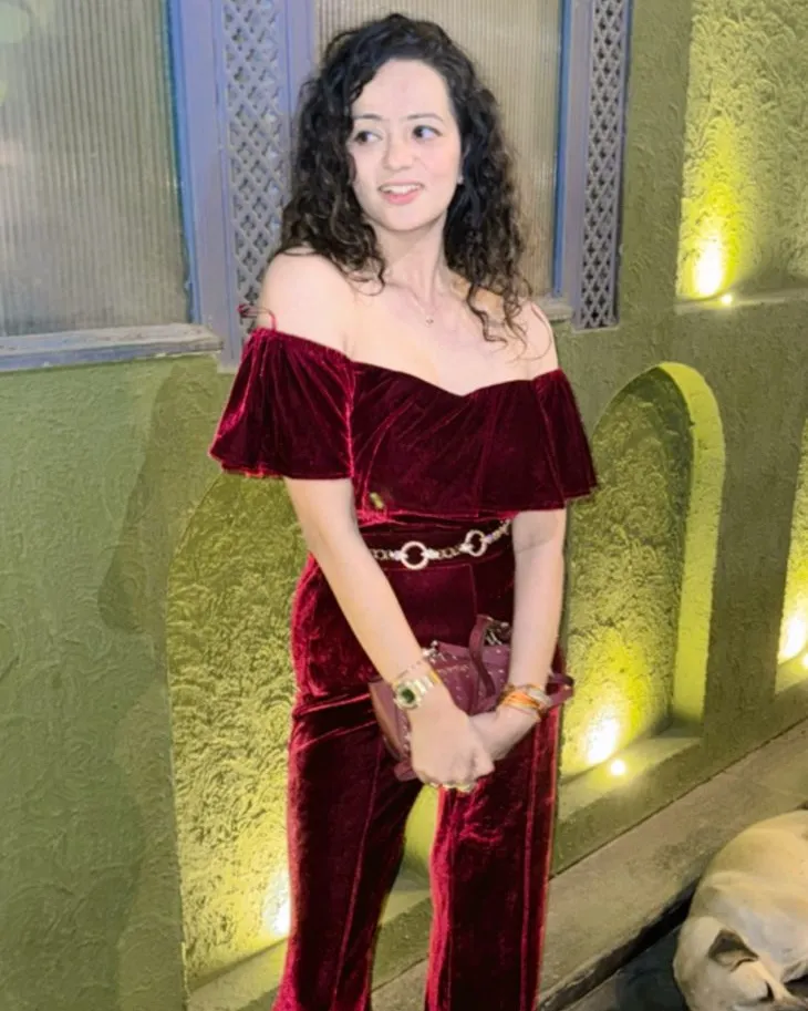 Pankh Lotte Off Shoulder Velvet Jumpsuit