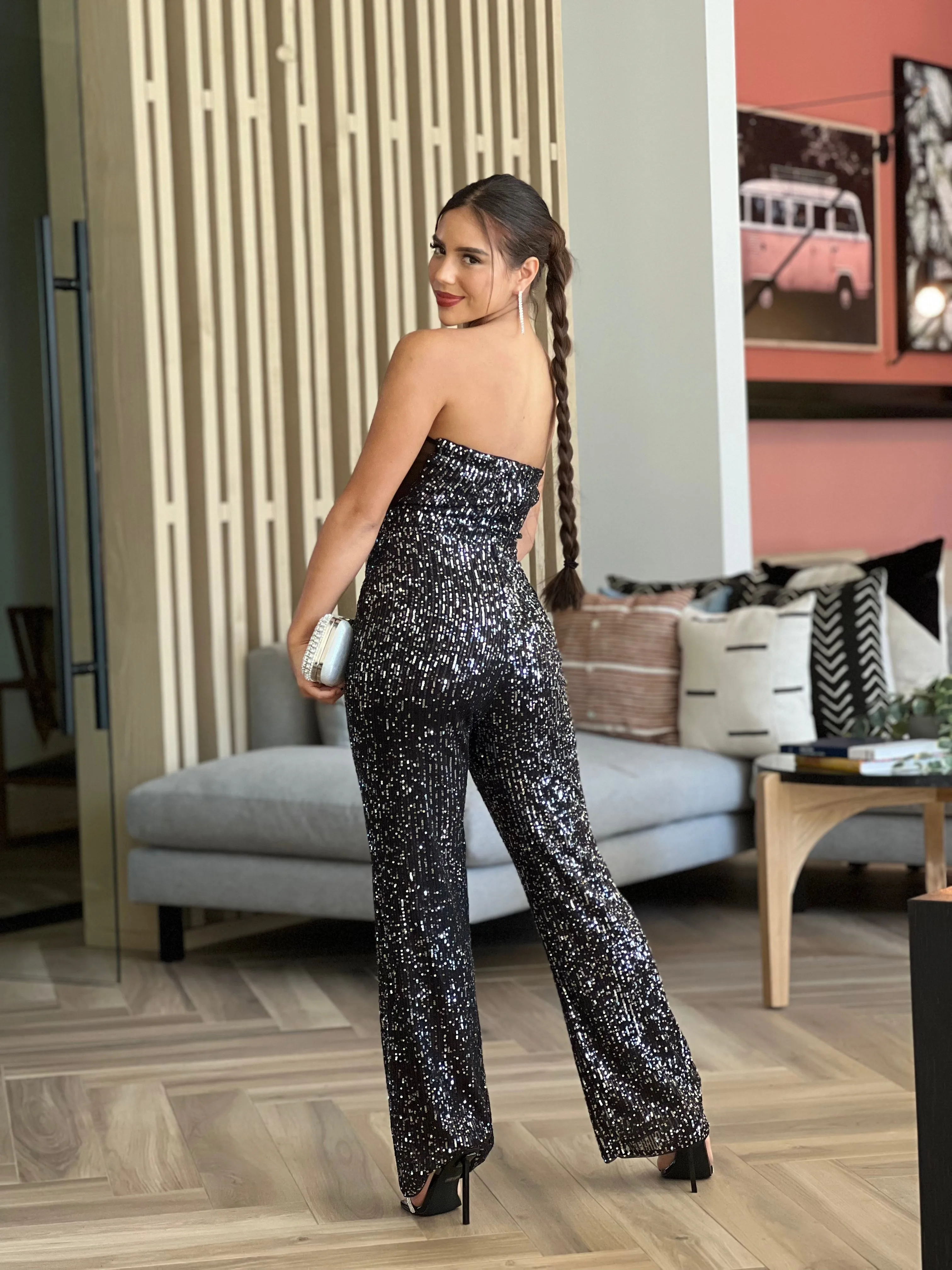 Party Soul Black Sequin Jumpsuit