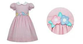 Pastel Flowers Pink Gingham Dress