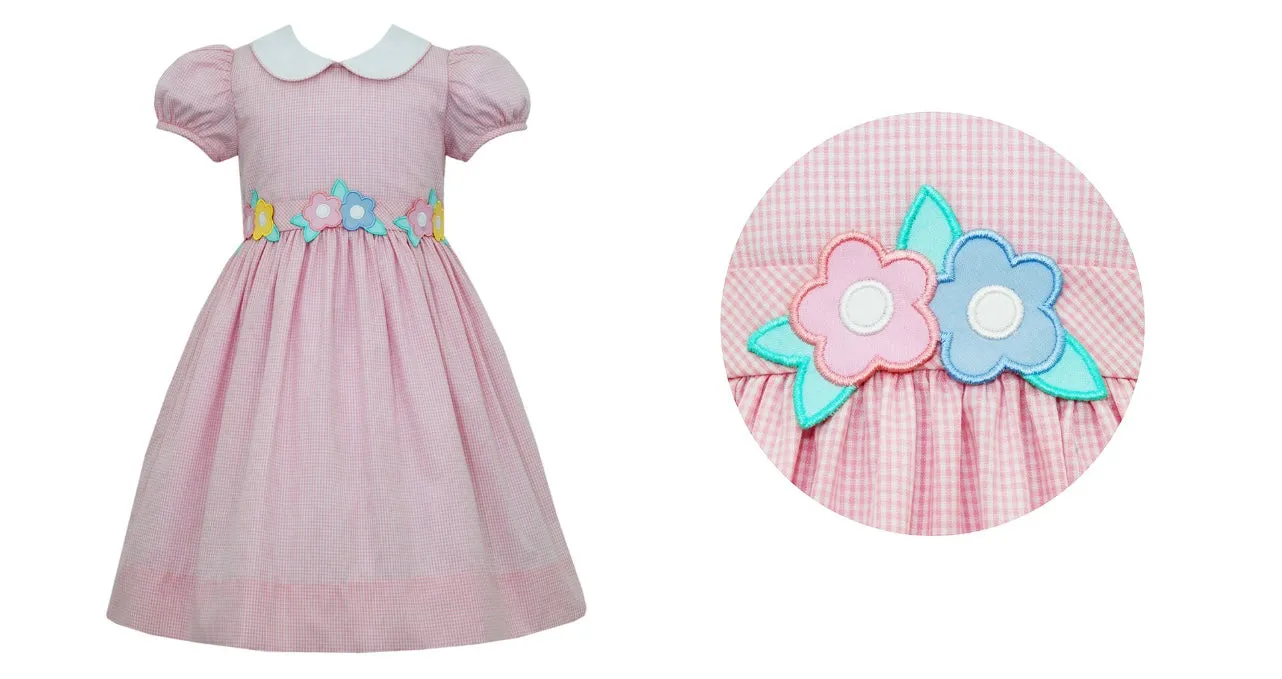 Pastel Flowers Pink Gingham Dress
