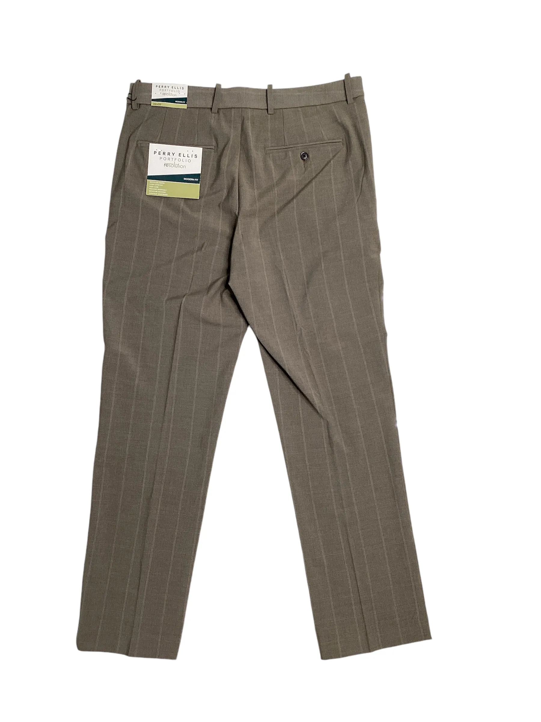Perry Ellis Portfolio Mens Modern Fit Stretch Dress Pants Dark Beige 32 x 30