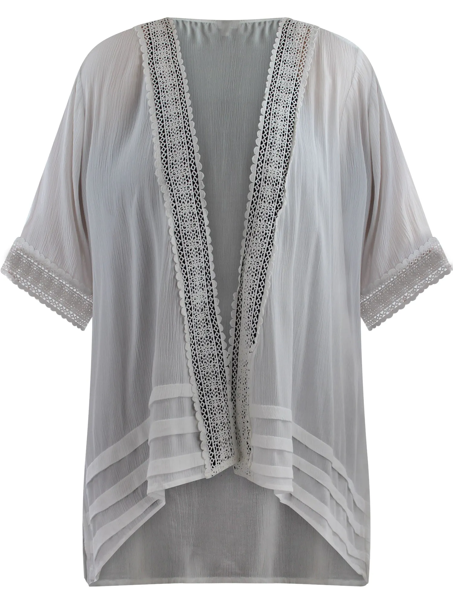 Plus Size Kimono Cardigan With Lace Trim