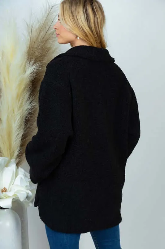 Plus Size Solid Woven Sherpa Jacket
