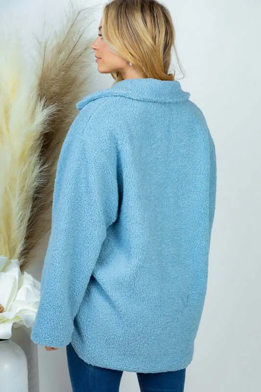 Plus Size Solid Woven Sherpa Jacket