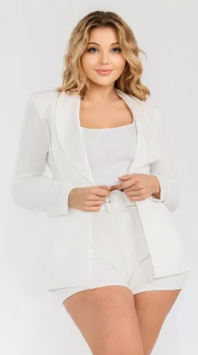 Plus White Blazer 2 Piece Short Set